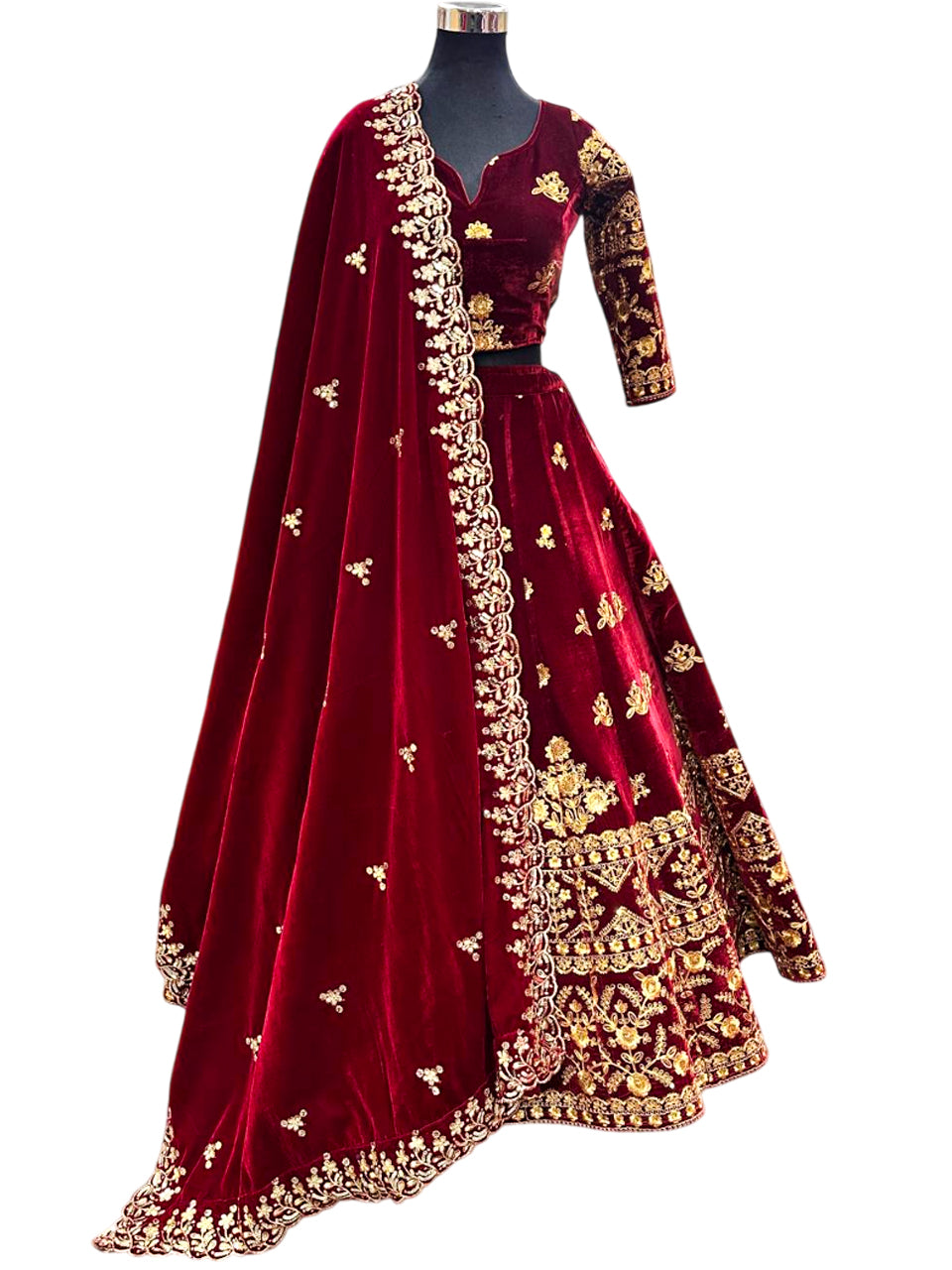 Bridal Lehenga Choli Set Golden-Maroon